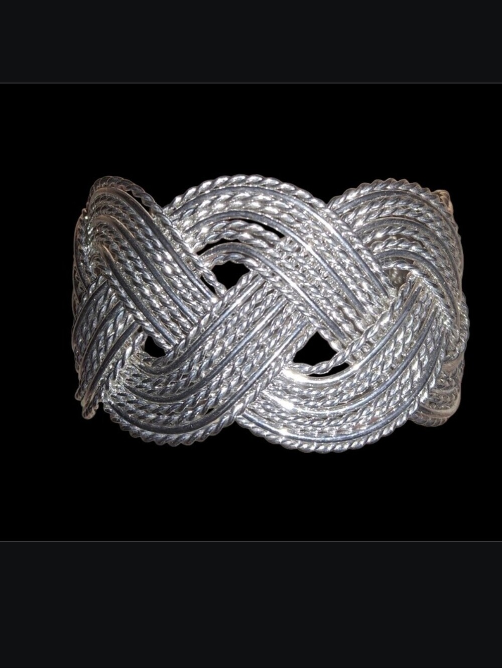 Bold Braided Cuff Bracelet Silvertone Excellent Preloved Cond
